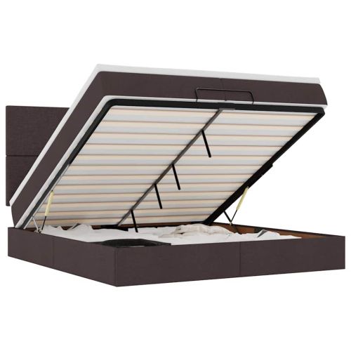 Османска легло с матрак и LED, тъмнокафяво, 200x200 см, плат