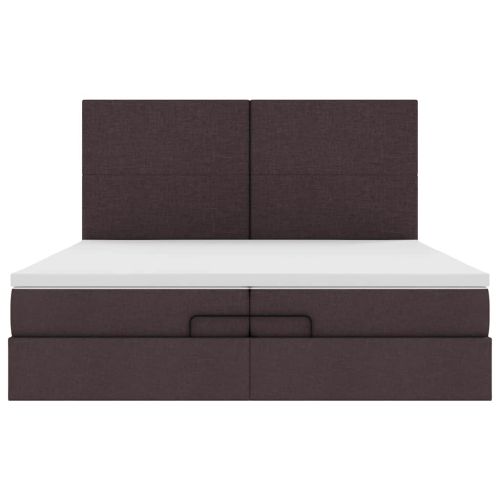 Османска легло с матрак и LED, тъмнокафяво, 200x200 см, плат