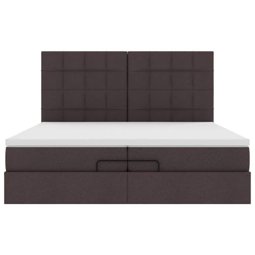 Османска легло с матрак и LED, тъмнокафяво, 200x200 см, плат