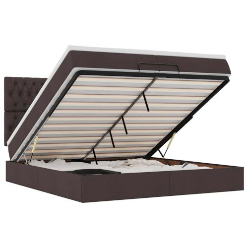 Османска легло с матрак и LED, тъмнокафяво, 200x200 см, плат