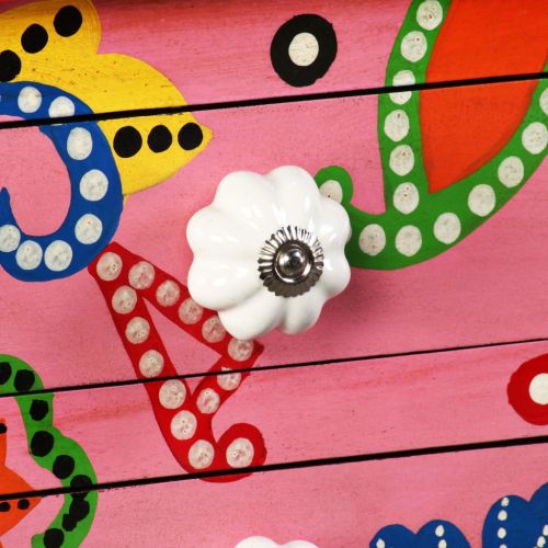 Конзолна маса, мангова дървесина масив, розова, ръчно рисувана