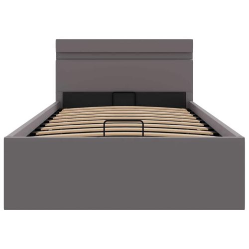 Легло с повдигащ механизъм и LED сиво еко кожа 100x200 cм