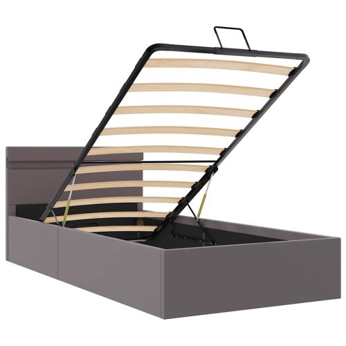 Легло с повдигащ механизъм и LED сиво еко кожа 100x200 cм