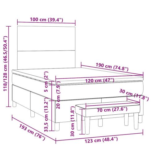 Боксспринг легло с матрак, таупе, 120x190 см, плат