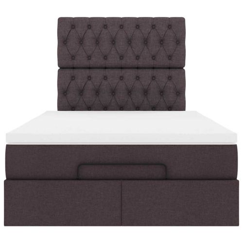 Османска легло с матрак и LED, тъмнокафяво, 120x200 см, плат