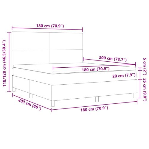 Легло с пружинирана основа Тъмен сив и бял 180 x 200 cm