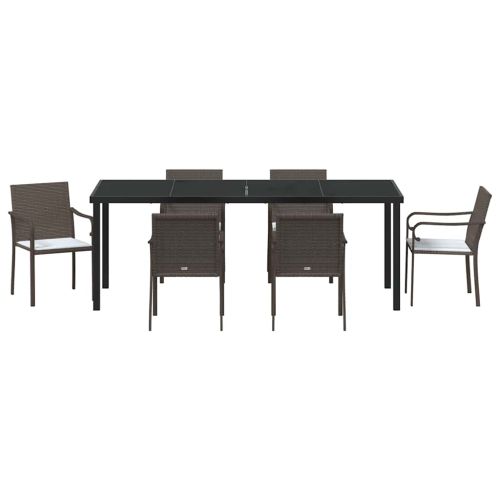 Комплект за хранене в градината 7 pcs Кафяв и черен ПЕ ратан