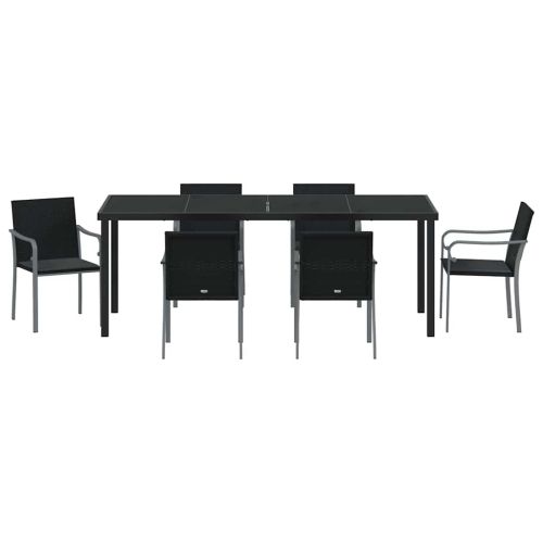 Комплект за хранене в градината 7 pcs Черен и Сив ПЕ ратан