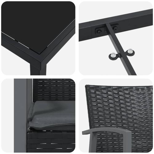 Комплект за хранене в градината 9 pcs Черен и Сив ПЕ ратан