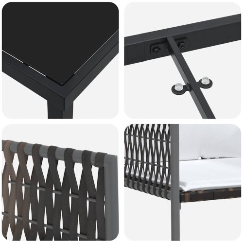 Комплект за хранене в градината 7 pcs Кафяв и черен ПЕ ратан