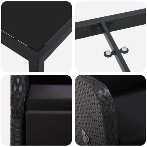 Комплект за хранене в градината 7 pcs Черно полиратан