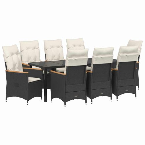 Комплект за хранене в градината 9 pcs Черно полиратан