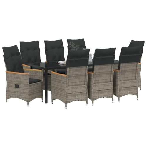 Комплект за хранене в градината 9 pcs Сив полиратан