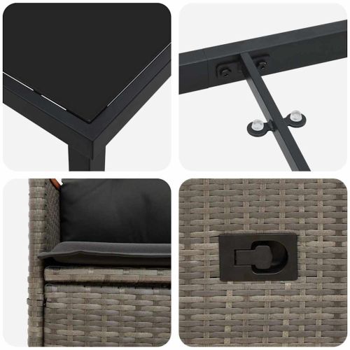 Комплект за хранене в градината 9 pcs Сив полиратан