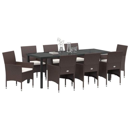 Комплект за хранене в градината 9 pcs Кафяво полиратан