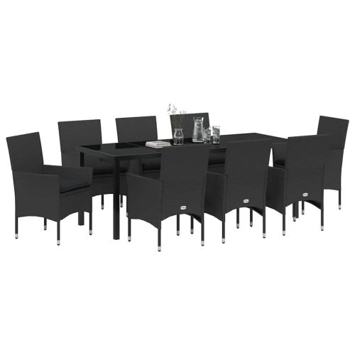 Комплект за хранене в градината 9 pcs Черно полиратан