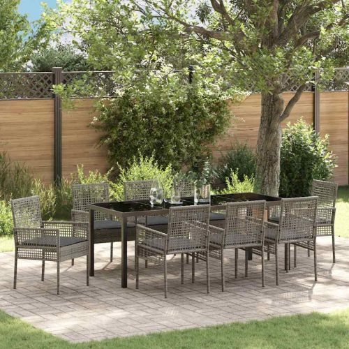 Комплект за хранене в градината 9 pcs Сив полиратан