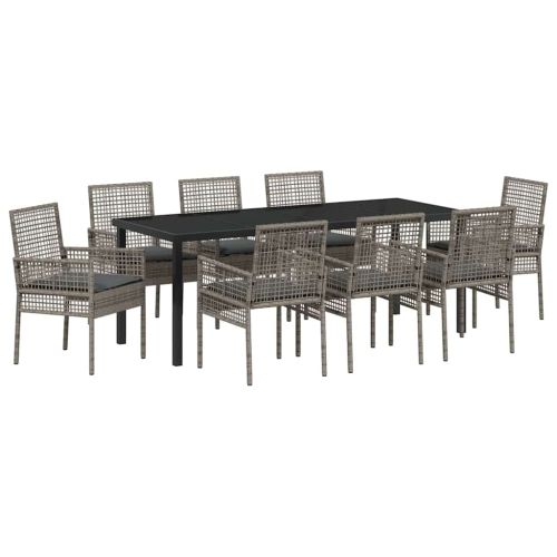 Комплект за хранене в градината 9 pcs Сив полиратан