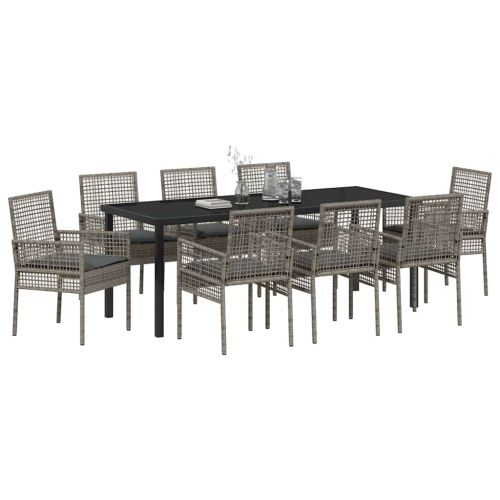 Комплект за хранене в градината 9 pcs Сив полиратан