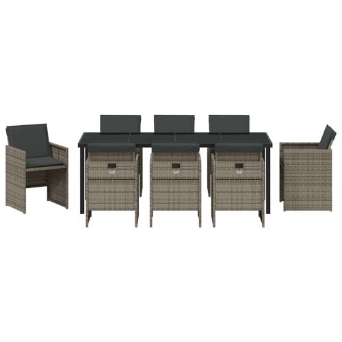 Комплект за хранене в градината 9 pcs Сив полиратан