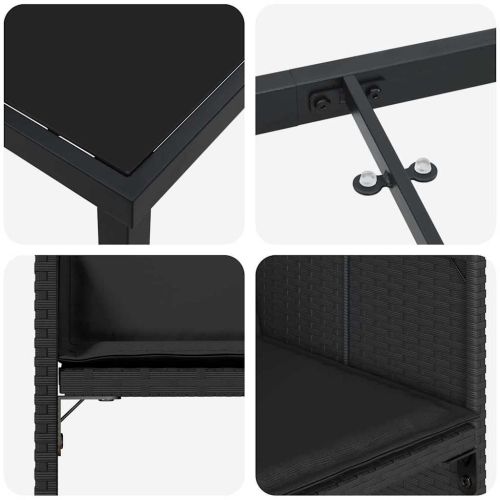 Комплект за хранене в градината 9 pcs Черно полиратан