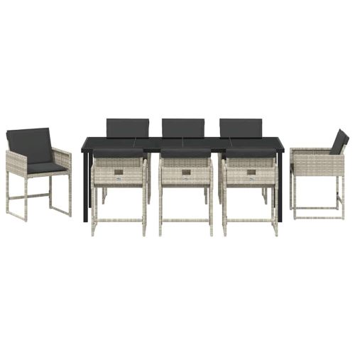 Комплект за хранене в градината 9 pcs Светлосиво полиратан