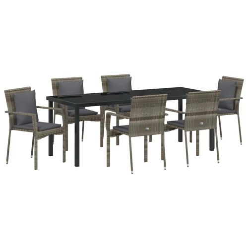 Комплект за хранене в градината 7 pcs Сив полиратан