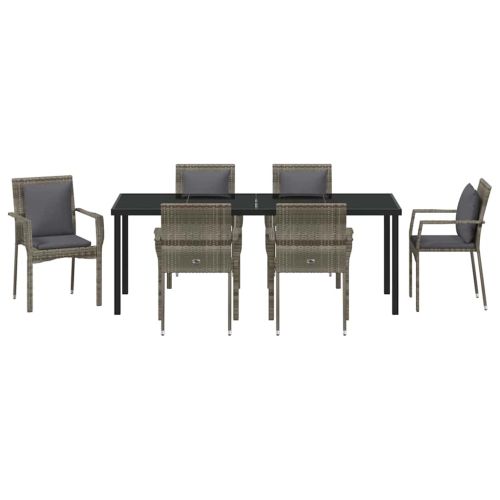 Комплект за хранене в градината 7 pcs Сив полиратан