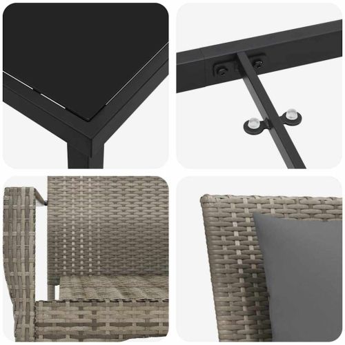 Комплект за хранене в градината 9 pcs Сив полиратан