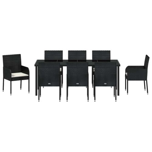 Комплект за хранене в градината 9 pcs Черно полиратан