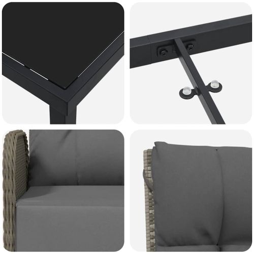 Комплект за хранене в градината 7 pcs Сив полиратан