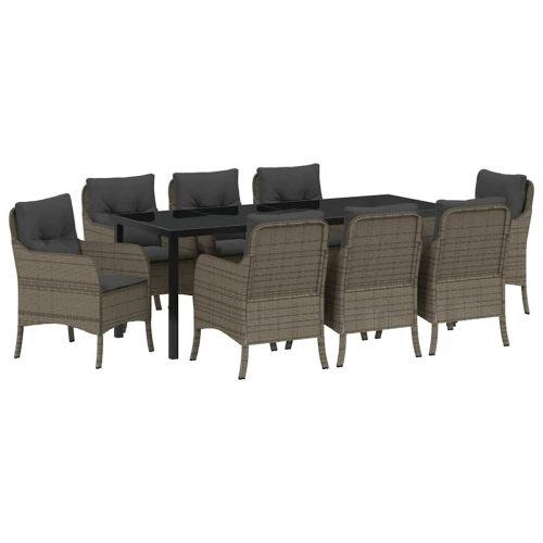 Комплект за хранене в градината 9 pcs Сив полиратан