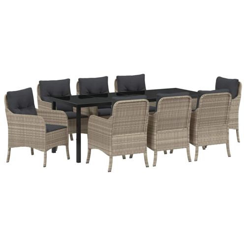 Комплект за хранене в градината 9 pcs Светлосиво полиратан