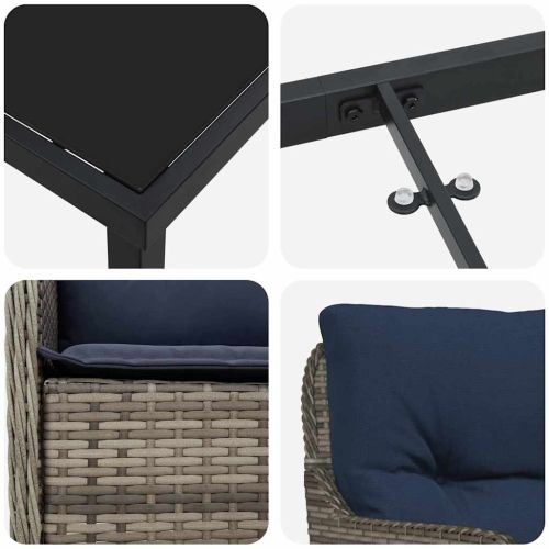 Комплект за хранене в градината 7 pcs Сив полиратан