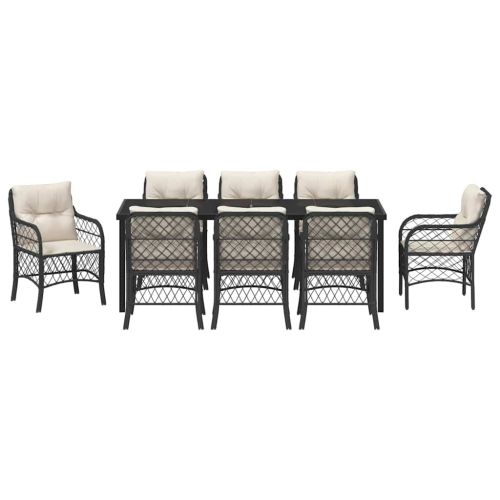 Комплект за хранене в градината 9 pcs Черно полиратан