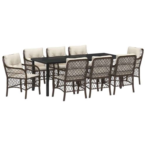 Комплект за хранене в градината 9 pcs Кафяво полиратан