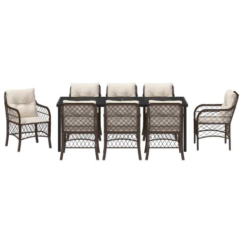 Комплект за хранене в градината 9 pcs Кафяво полиратан