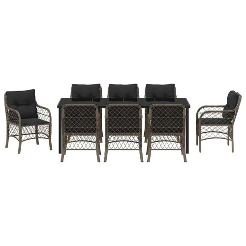 Комплект за хранене в градината 9 pcs Сив полиратан