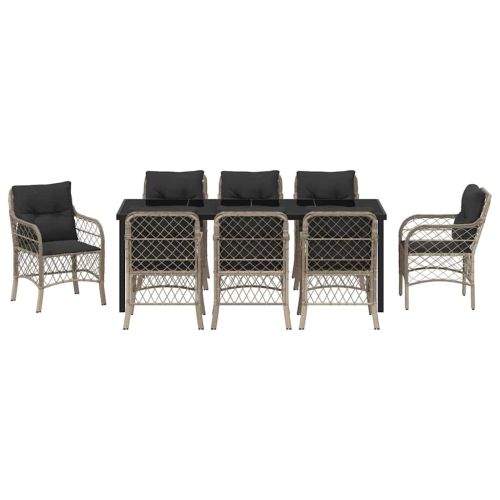 Комплект за хранене в градината 9 pcs Светлосиво полиратан