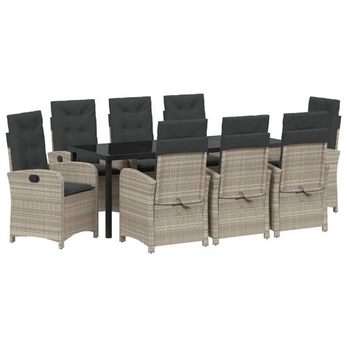 Комплект за хранене в градината 9 pcs Светлосиво полиратан