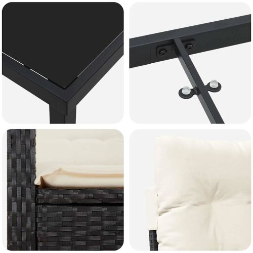 Комплект за хранене в градината 7 pcs Черно полиратан