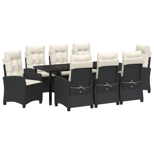 Комплект за хранене в градината 9 pcs Черно полиратан