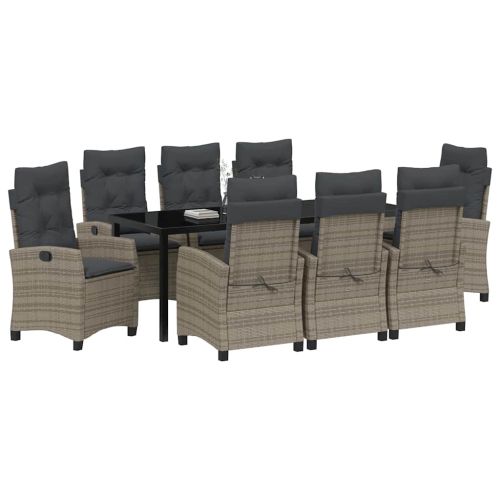 Комплект за хранене в градината 9 pcs Сив полиратан