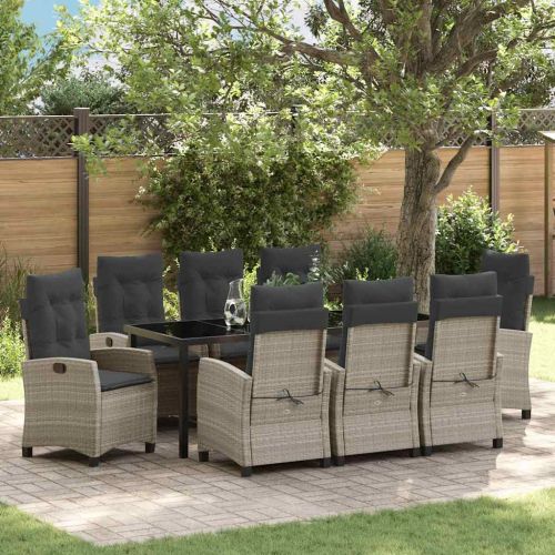 Комплект за хранене в градината 9 pcs Светлосиво полиратан