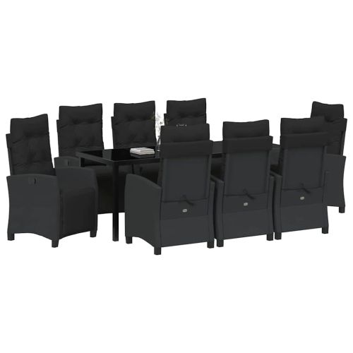 Комплект за хранене в градината 9 pcs Черно полиратан