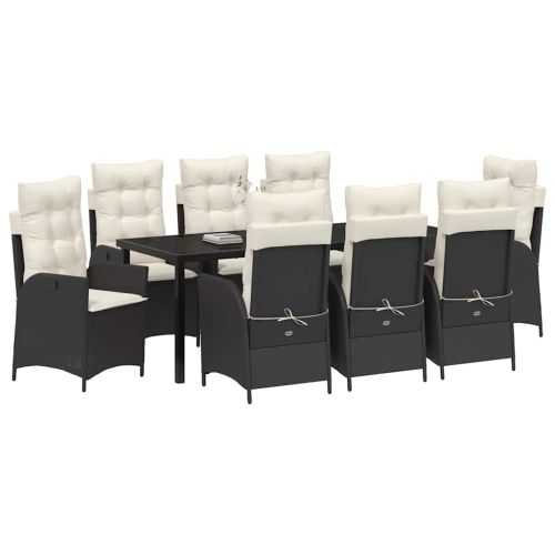 Комплект за хранене в градината 9 pcs Черно полиратан