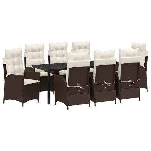 Комплект за хранене в градината 9 pcs Кафяво полиратан