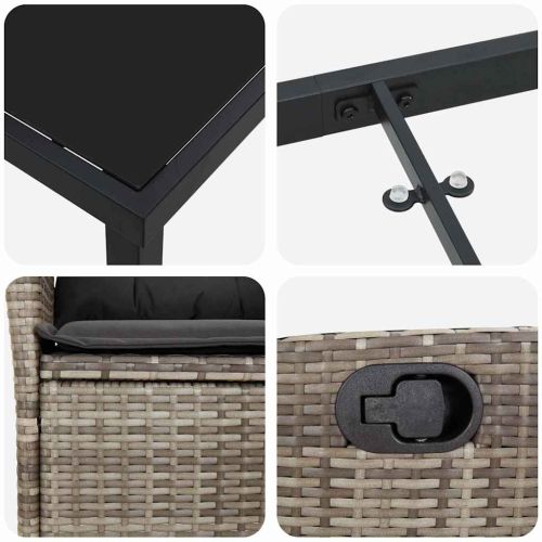 Комплект за хранене в градината 9 pcs Сив полиратан