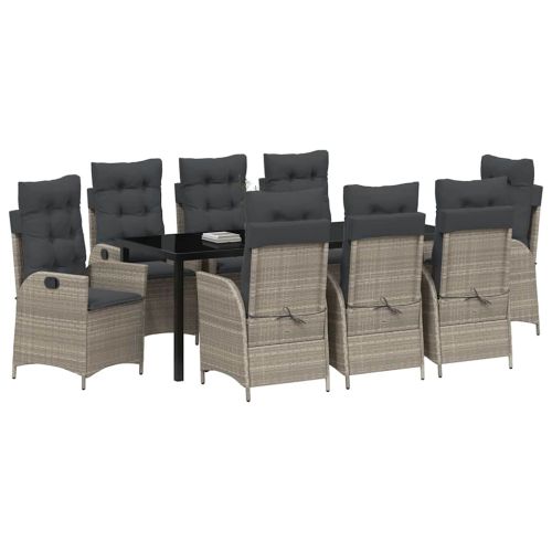 Комплект за хранене в градината 9 pcs Светлосиво полиратан