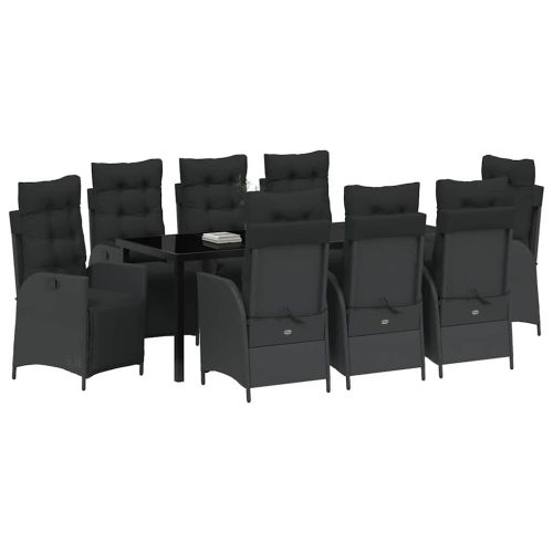 Комплект за хранене в градината 9 pcs Черно полиратан